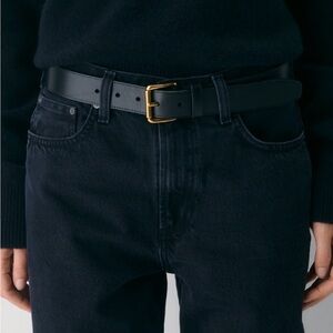 Aritzia Midnight Black Belt with Brass Buckle